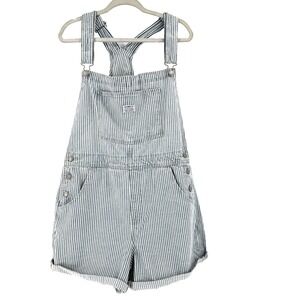 NEW Levis Striped Denim Shortalls Shorts Overalls Women's XL Landman Western